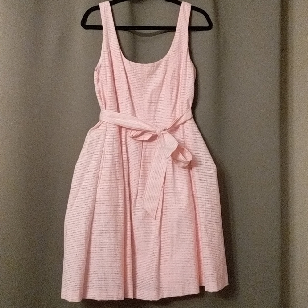 Pink belted sleeveless dress